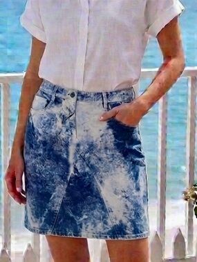 Vintage SANTACROCE TIED DYED BRUSHED LEATHER SKIRT denim looking